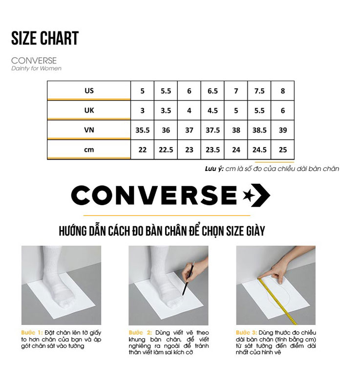 Tổng hợp các kiến thức về Converse size chart mà bạn nên biết