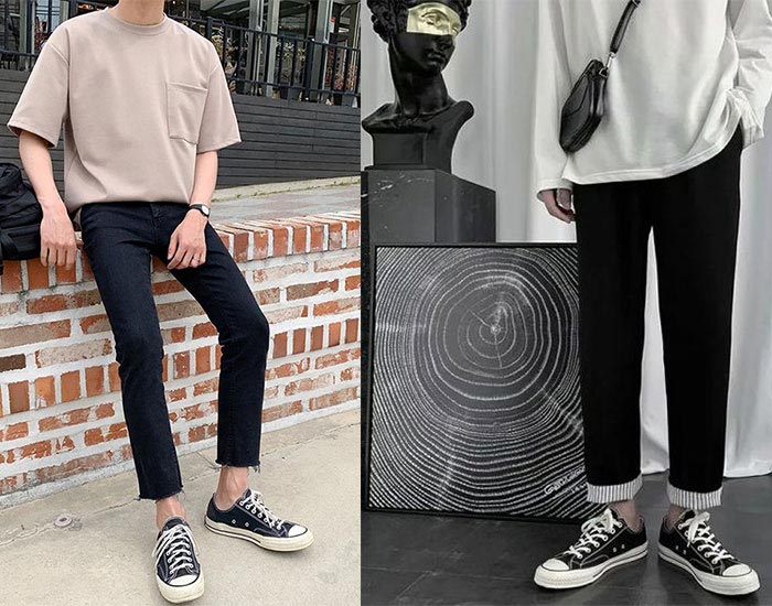 Bí quyết làm outfit thêm phần lịch lãm với quần tây và giày Converse