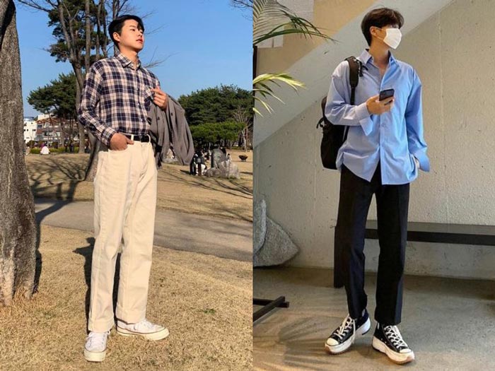 Bí quyết làm outfit thêm phần lịch lãm với quần tây và giày Converse