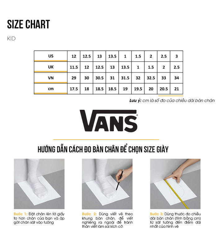 Cách chọn Vans size Chart chuẩn không cần chỉnh