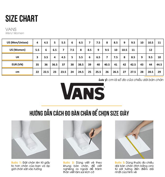 Cách chọn Vans size Chart chuẩn không cần chỉnh