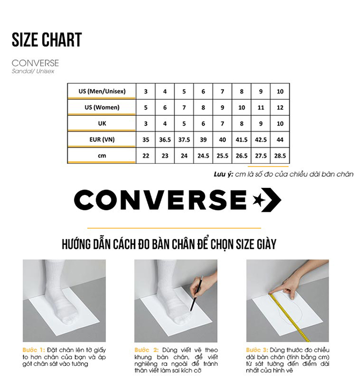 Tham khảo bảng size giày Converse chuẩn để lựa chọn size phù hợp nhất