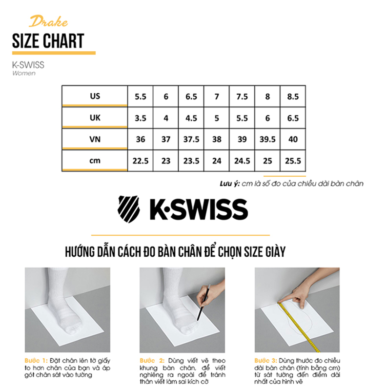Hướng dẫn cách chọn size giày K-Swiss siêu chuẩn
