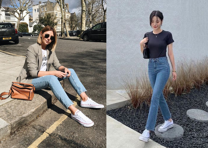 Quý cô tự tin dạo bước xuống phố cùng giày Converse trắng cổ thấp