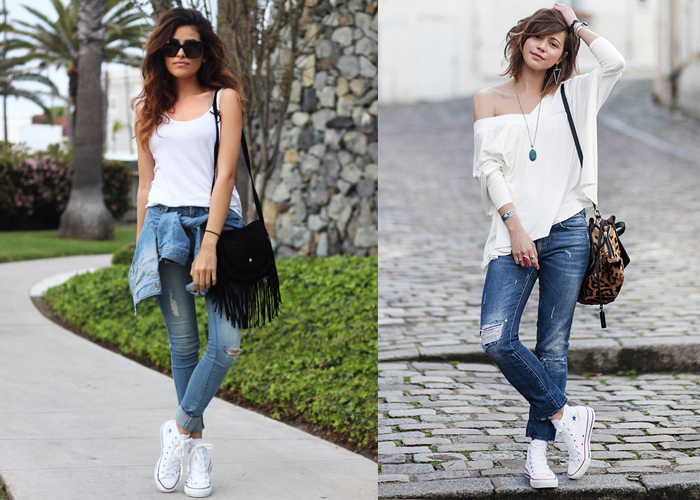 Quý cô tự tin dạo bước xuống phố cùng giày Converse trắng cổ thấp