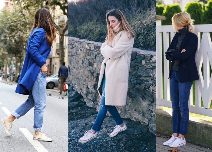 Quý cô tự tin dạo bước xuống phố cùng giày Converse trắng cổ thấp