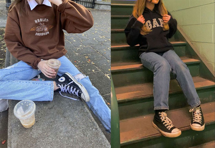 Dáng quần phối cùng giày sneakers nữ Converse cổ cao nịnh mắt