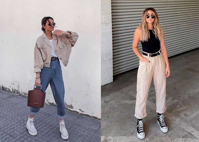 Dáng quần phối cùng giày sneakers nữ Converse cổ cao nịnh mắt