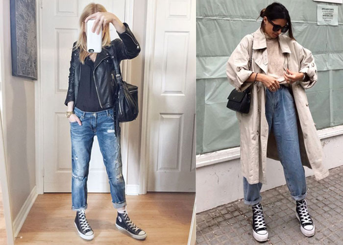 Dáng quần phối cùng giày sneakers nữ Converse cổ cao nịnh mắt