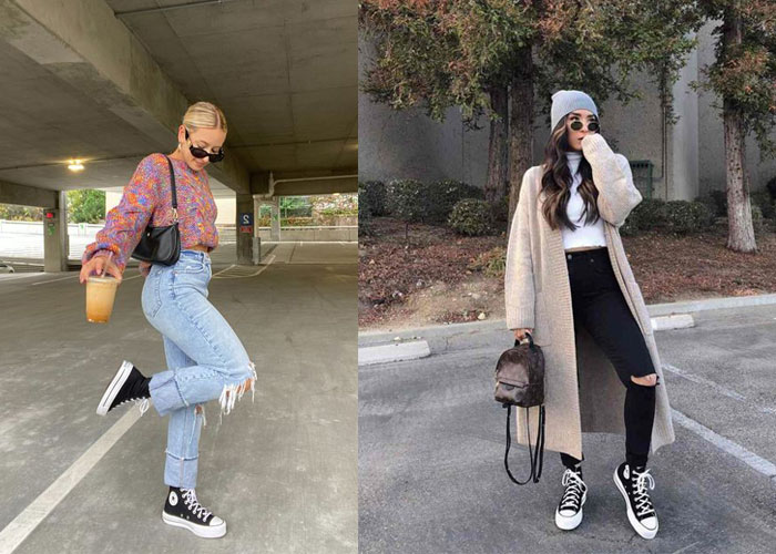 Dáng quần phối cùng giày sneakers nữ Converse cổ cao nịnh mắt
