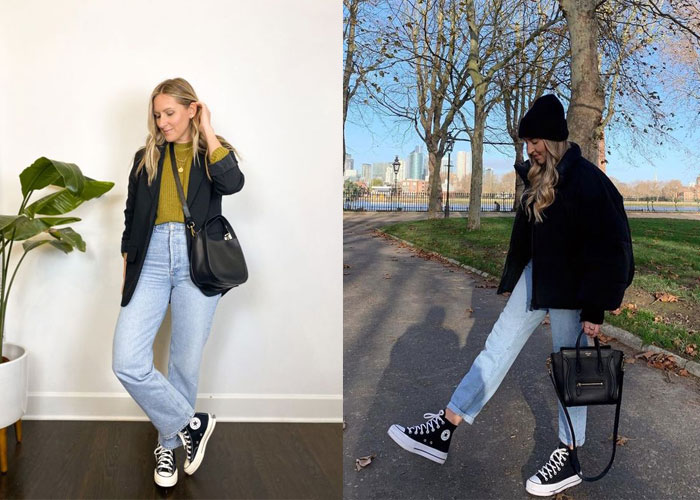 Dáng quần phối cùng giày sneakers nữ Converse cổ cao nịnh mắt