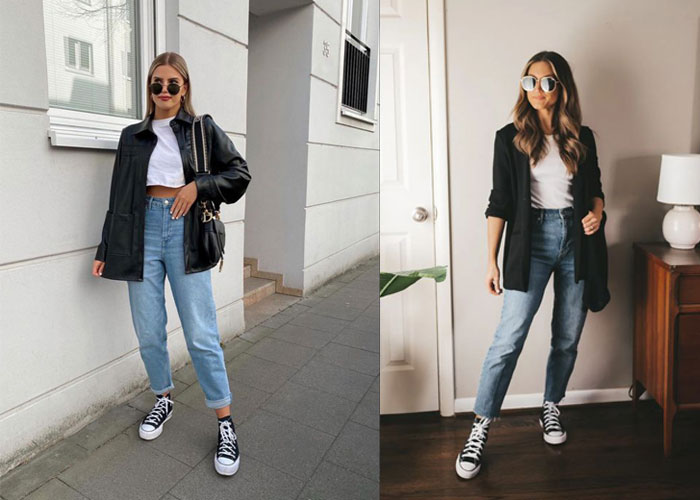 Dáng quần phối cùng giày sneakers nữ Converse cổ cao nịnh mắt