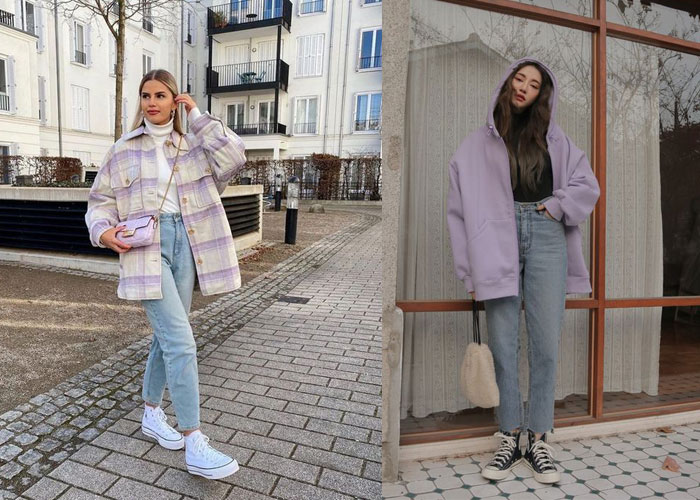 Dáng quần phối cùng giày sneakers nữ Converse cổ cao nịnh mắt