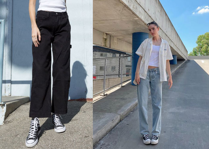 Dáng quần phối cùng giày sneakers nữ Converse cổ cao nịnh mắt