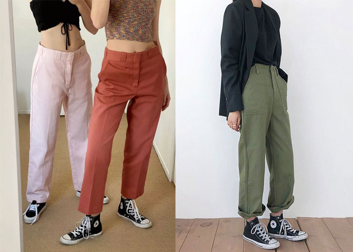 Dáng quần phối cùng giày sneakers nữ Converse cổ cao nịnh mắt