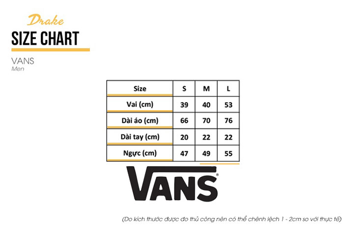 Cập nhật bảng size áo thun Vans để lựa chọn sản phẩm phù hợp nhất
