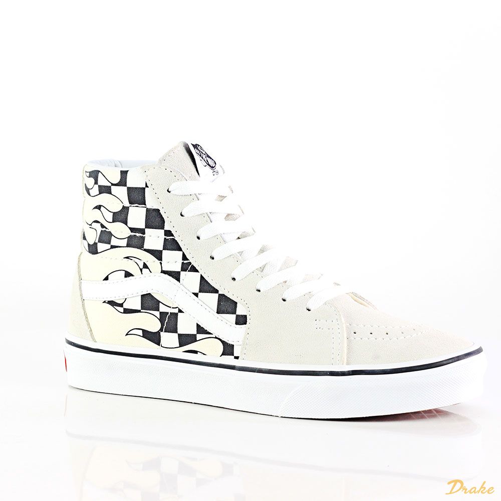 vans high top checkered flame